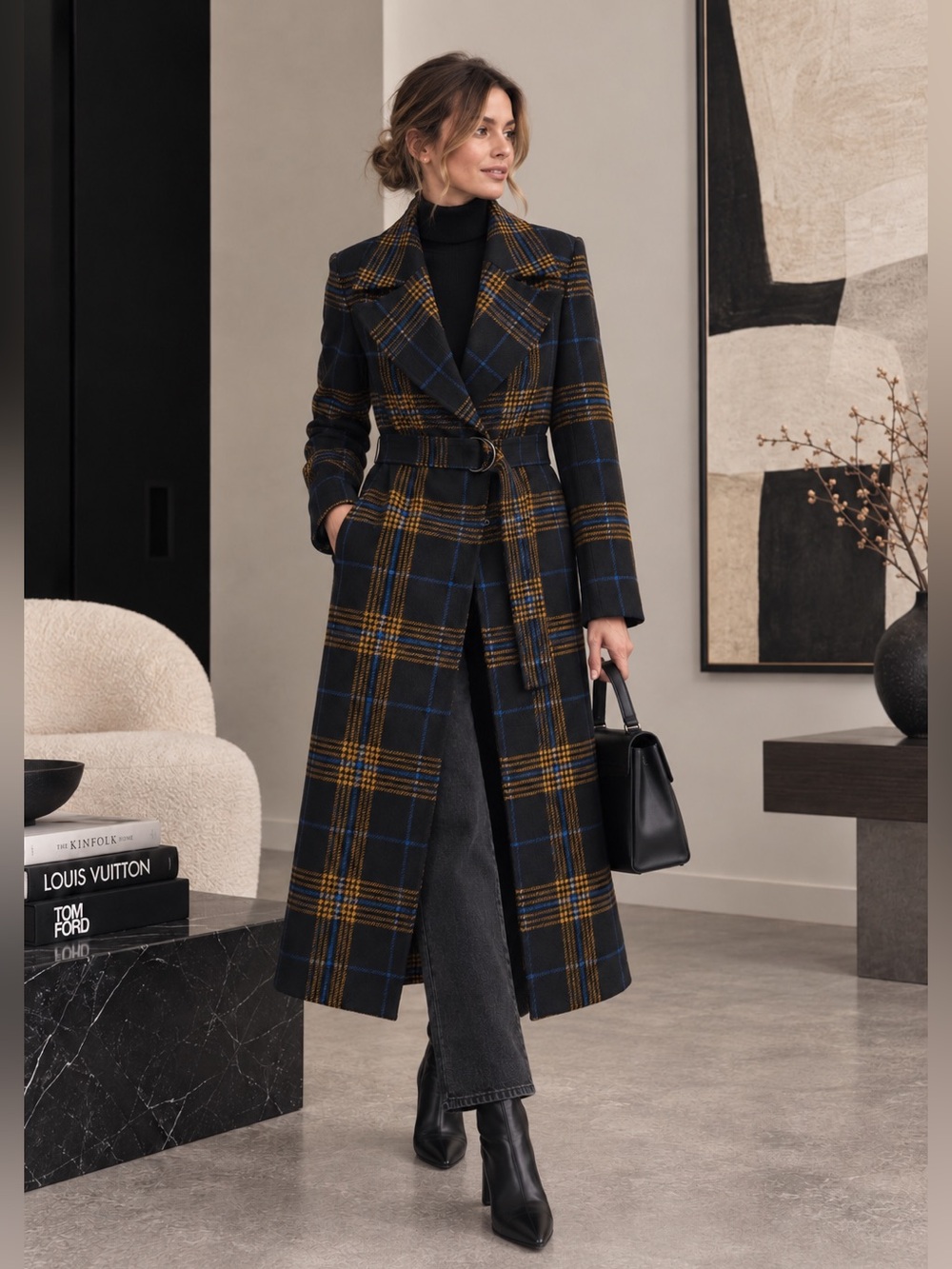 Babaton Aritzia Barton Italian Wool Plaid Belted Coat NWT XS